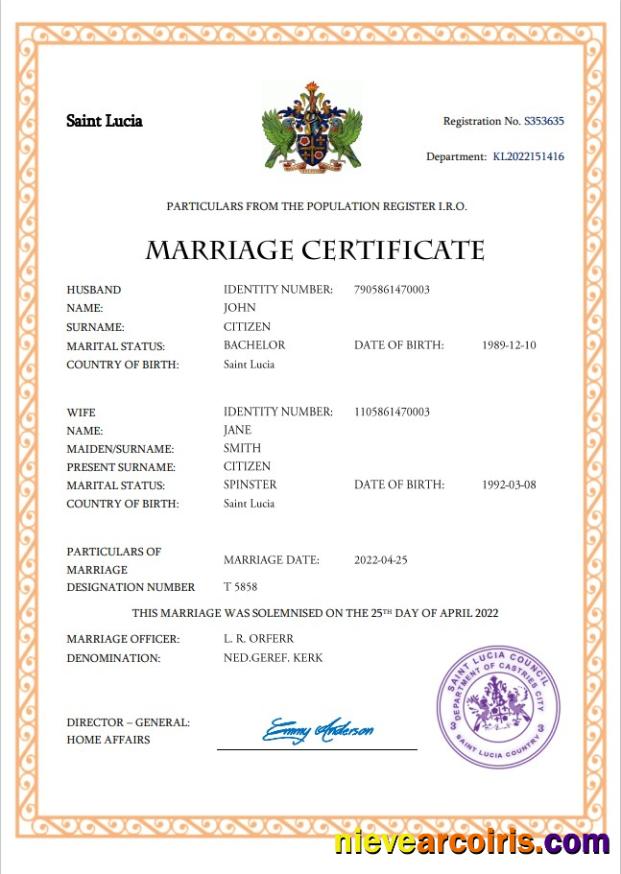 Saint Lucia marriage certificate